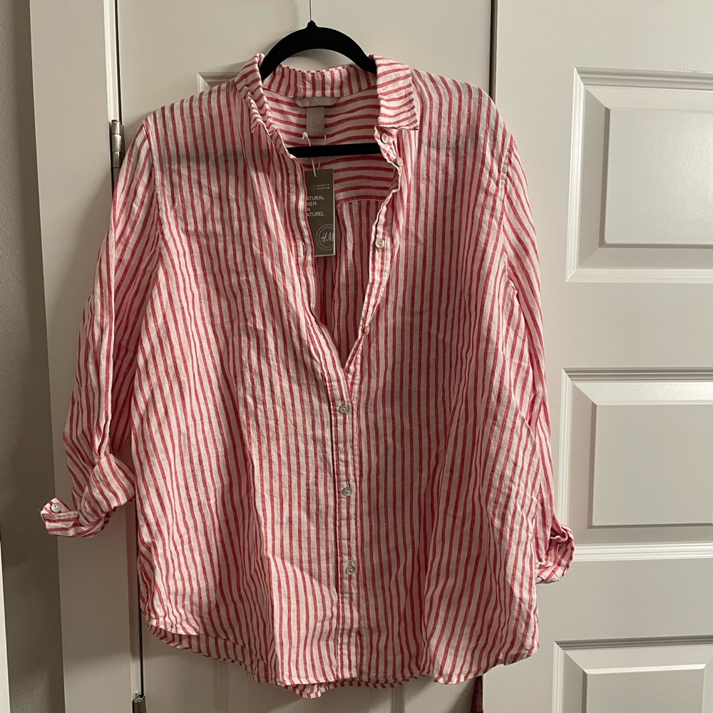 Brand new H&M striped linen button-up